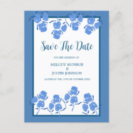 Romantic Dusty Blue Floral slaat de datum op Aankondigingskaart