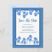 Romantic Dusty Blue Floral slaat de datum op Aankondigingskaart (Voorkant / Achterkant)