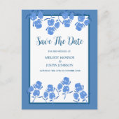 Romantic Dusty Blue Floral slaat de datum op Aankondigingskaart (Voorkant)