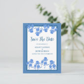 Romantic Dusty Blue Floral slaat de datum op Aankondigingskaart (Staand voorkant)