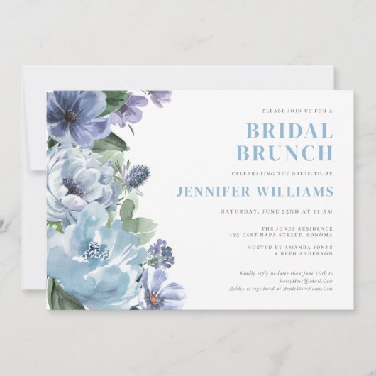 Romantic Dusty Blue Floral Vrijgezellenfeest Party Kaart (Voorkant)