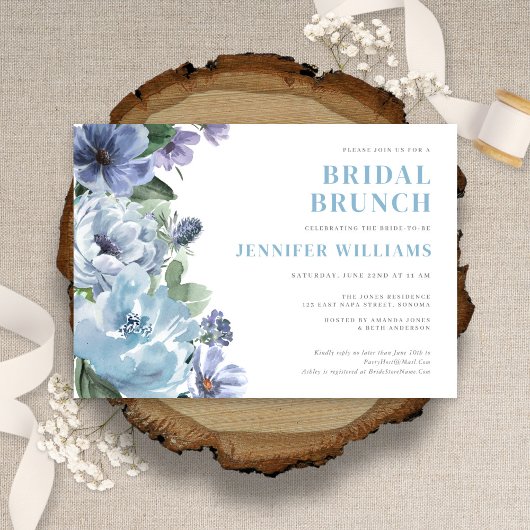 Romantic Dusty Blue Floral Vrijgezellenfeest Party Kaart