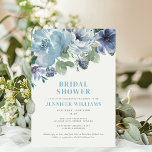 Romantic Dusty Blue Floral Vrijgezellenfeest Party Kaart<br><div class="desc">Mooie florale illustraties van de waterverf in tinten stoffige blauw, groen en lavender, gekoppeld aan elegante typografie, geven dit vrijgezellenfeest een klassieke maar moderne stijl. Bewerk gewoon de sjabloon met jouw naam en kies papieren opties. De coördinerende punten van het vrijgezellenfeest zijn beschikbaar in onze opslag of zien het ontwerp...</div>