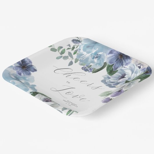 Romantic Dusty Blue Floral Vrijgezellenfeest Party Papieren Bordje (Gebogen)