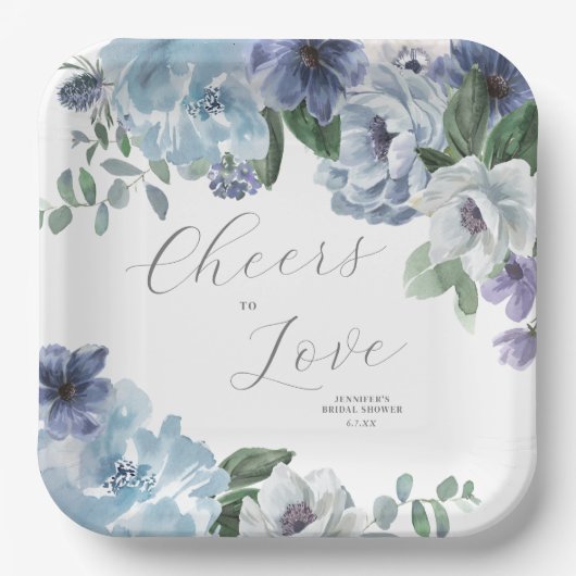 Romantic Dusty Blue Floral Vrijgezellenfeest Party Papieren Bordje (Voorkant)