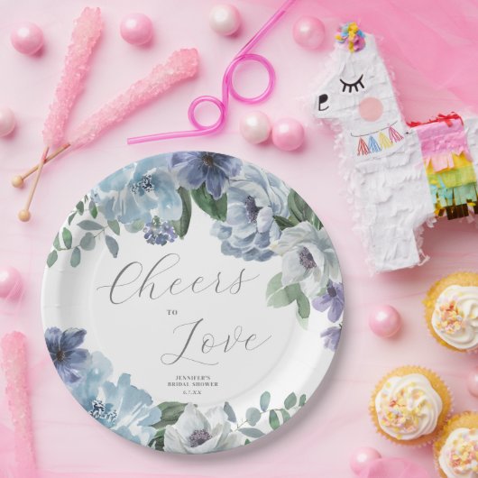Romantic Dusty Blue Floral Vrijgezellenfeest Party Papieren Bordje (Feest)