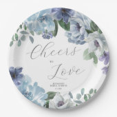 Romantic Dusty Blue Floral Vrijgezellenfeest Party Papieren Bordje (Voorkant)