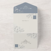 Romantic Dusty Blue Floral Wedding All In One Uitnodiging (Buitenkant)