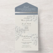 Romantic Dusty Blue Floral Wedding All In One Uitnodiging (Binnen)