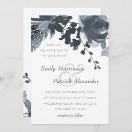 Romantic Dusty Blue Floral Wedding Kaart