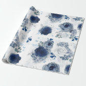 Romantic Dusty Blue Flowers Elegant Modern Cadeaupapier (Uitgerold)