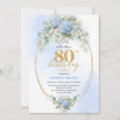 Romantic Dusty Blue Garden 80th Birthday Invite Kaart (Voorkant)