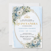Romantic Dusty Blue Gold Greenery Quince Invites Kaart (Voorkant)
