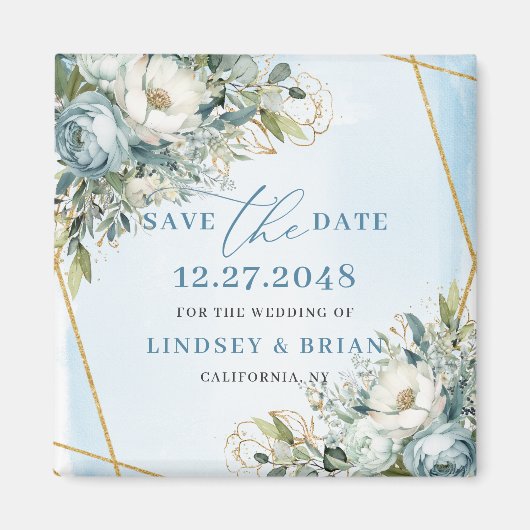 Romantic Dusty Blue Greenery Save the Date Magnet (Voorkant)