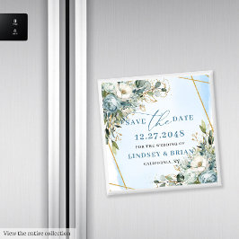 Romantic Dusty Blue Greenery Save the Date Magnet