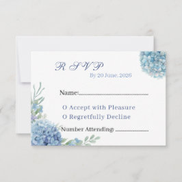 Romantic Dusty Blue Hydrangea Watercolor Wedding  RSVP Kaartje