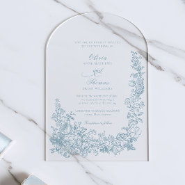 Romantic Dusty Blue Line Art Floral Wedding Acryl Uitnodigingen