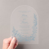 Romantic Dusty Blue Line Art Floral Wedding Acryl Uitnodigingen (Insitu (Draagbaar))