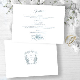 Romantic Dusty Blue Line Art Floral Wedding Informatiekaartje