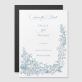 Romantic Dusty Blue Line Art Floral Wedding Magnetische Uitnodiging (Voorkant / Achterkant)