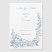 Romantic Dusty Blue Line Art Floral Wedding Magnetische Uitnodiging (Voorkant)