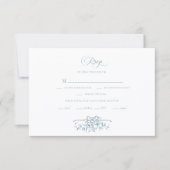 Romantic Dusty Blue Line Art Floral Wedding RSVP Kaartje (Voorkant)
