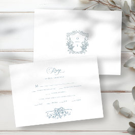 Romantic Dusty Blue Line Art Floral Wedding RSVP Kaartje