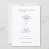Romantic Dusty Blue Line Art Floral Wedding Save The Date (Voorkant)