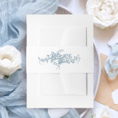 Romantic Dusty Blue Line Art Floral Wedding Uitnodigingen Wikkel
