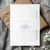 Romantic Dusty Blue Line Art Floral Wedding Uitnodigingen Wikkel