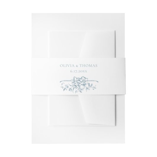 Romantic Dusty Blue Line Art Floral Wedding Uitnodigingen Wikkel (Voorkant Voorbeeld)