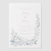 Romantic Dusty Blue Line Art Floral Wedding Vellum Uitnodigingen (Voorkant)