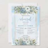 Romantic Dusty Blue Peonies Gold Frame Dinner Card Kaart (Voorkant)