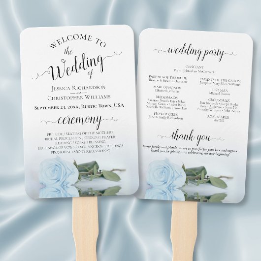 Romantic Dusty Blue Roos Elegant Wedding Programme Handwaaier