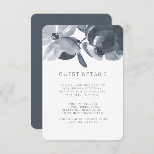 Romantic Dusty Blue Wedding Guest Details Informatiekaartje (Voorkant / Achterkant)