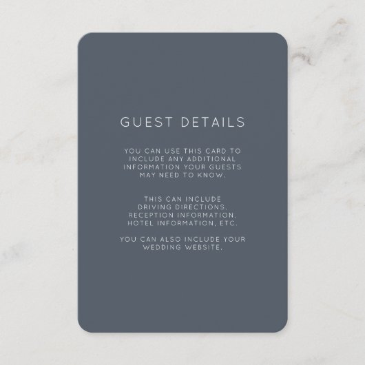 Romantic Dusty Blue Wedding Guest Details Informatiekaartje (Voorkant)