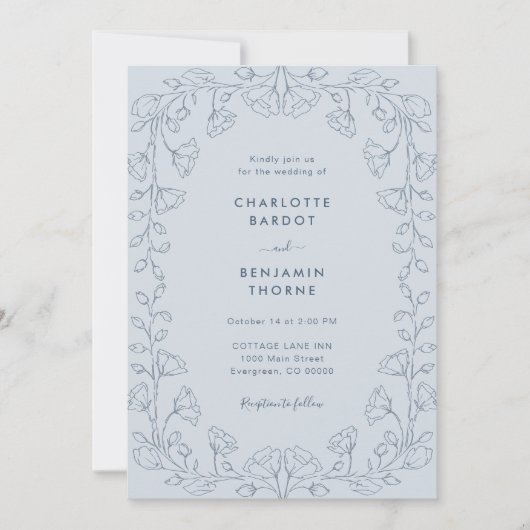 Romantic Dusty Blue Wedding Kaart (Voorkant)
