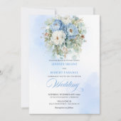 Romantic Dusty Blue White Flowers Download Wedding Kaart (Voorkant)
