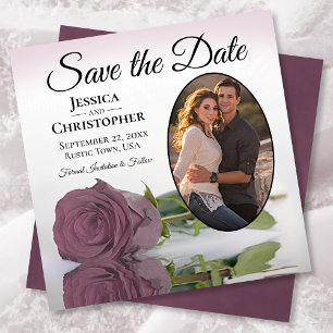 Romantic Dusty Mauve Roos met Oval Foto Weddenscha Save The Date