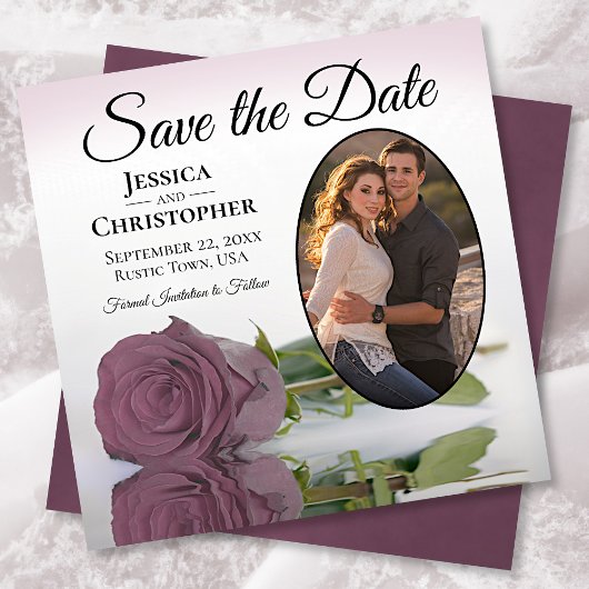 Romantic Dusty Mauve Roos met Oval Foto Weddenscha Save The Date