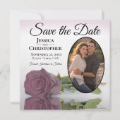 Romantic Dusty Mauve Roos met Oval Foto Weddenscha Save The Date (Voorkant)