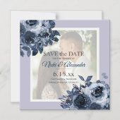 Romantic Dusty Navy Blue Photo Save Date Magnetische Uitnodiging (Voorkant)