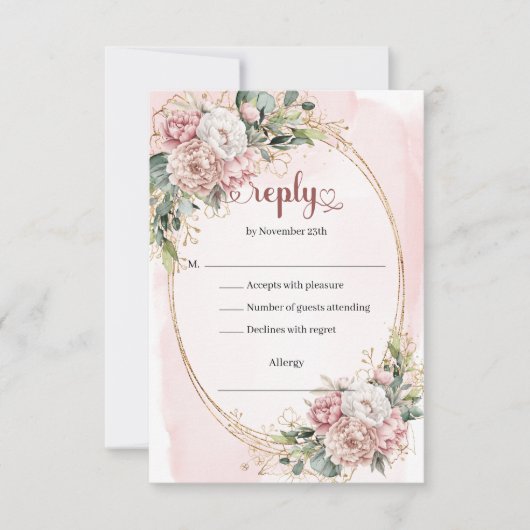 Romantic Dusty Pink Eucalyptus Wedding RSVP (Voorkant)