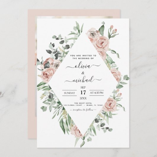 Romantic Dusty Pink Foto Eucalyptus Weddenschap Kaart (Voorkant / Achterkant)