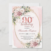 Romantic Dusty Pink Gold Eucalyptus 90th Birthday  Kaart (Voorkant)