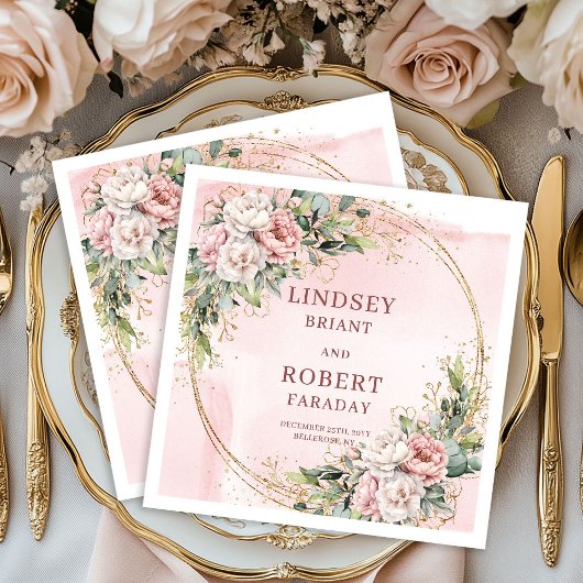 Romantic Dusty Pink Greenery Wedding Paper Napkins Servet