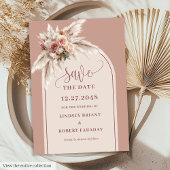 Romantic Dusty Pink Pampas Grass Arch Save Date Kaart