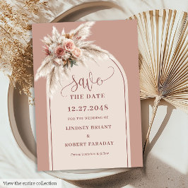 Romantic Dusty Pink Pampas Grass Arch Save Date Kaart