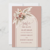 Romantic Dusty Pink Pampas Grass Arch Save Date Kaart (Voorkant)