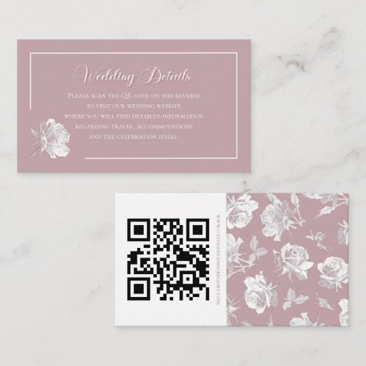 Romantic Dusty Pink White Floral QR code Informatiekaartje (Voorkant / Achterkant)